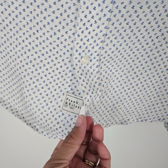Frank & Eileen White Linen Floral Barry Button-up Shirt w/ Pocket Women's Sz XS - Picture 5 of 11